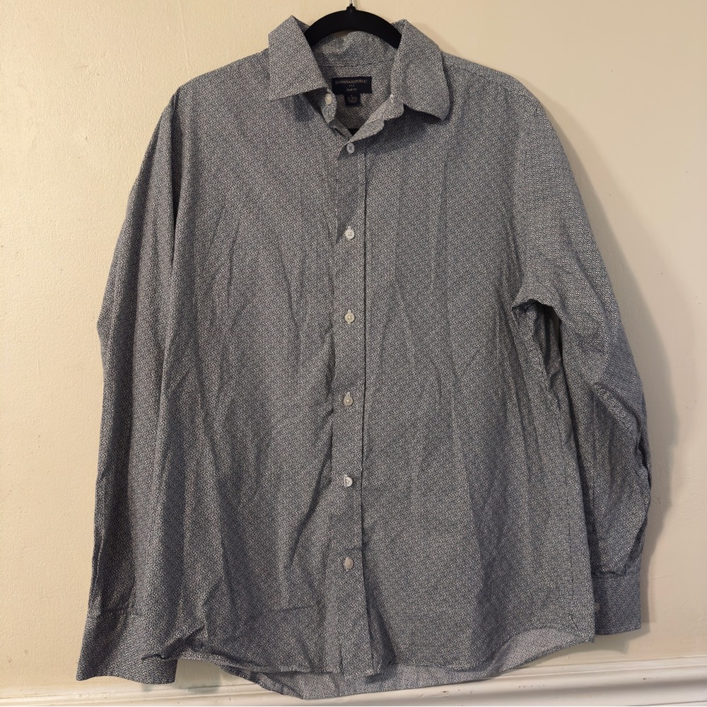 Banana Republic Slim Fit Blue & White Button Down Shirt L 16-16.5, Dot Pattern